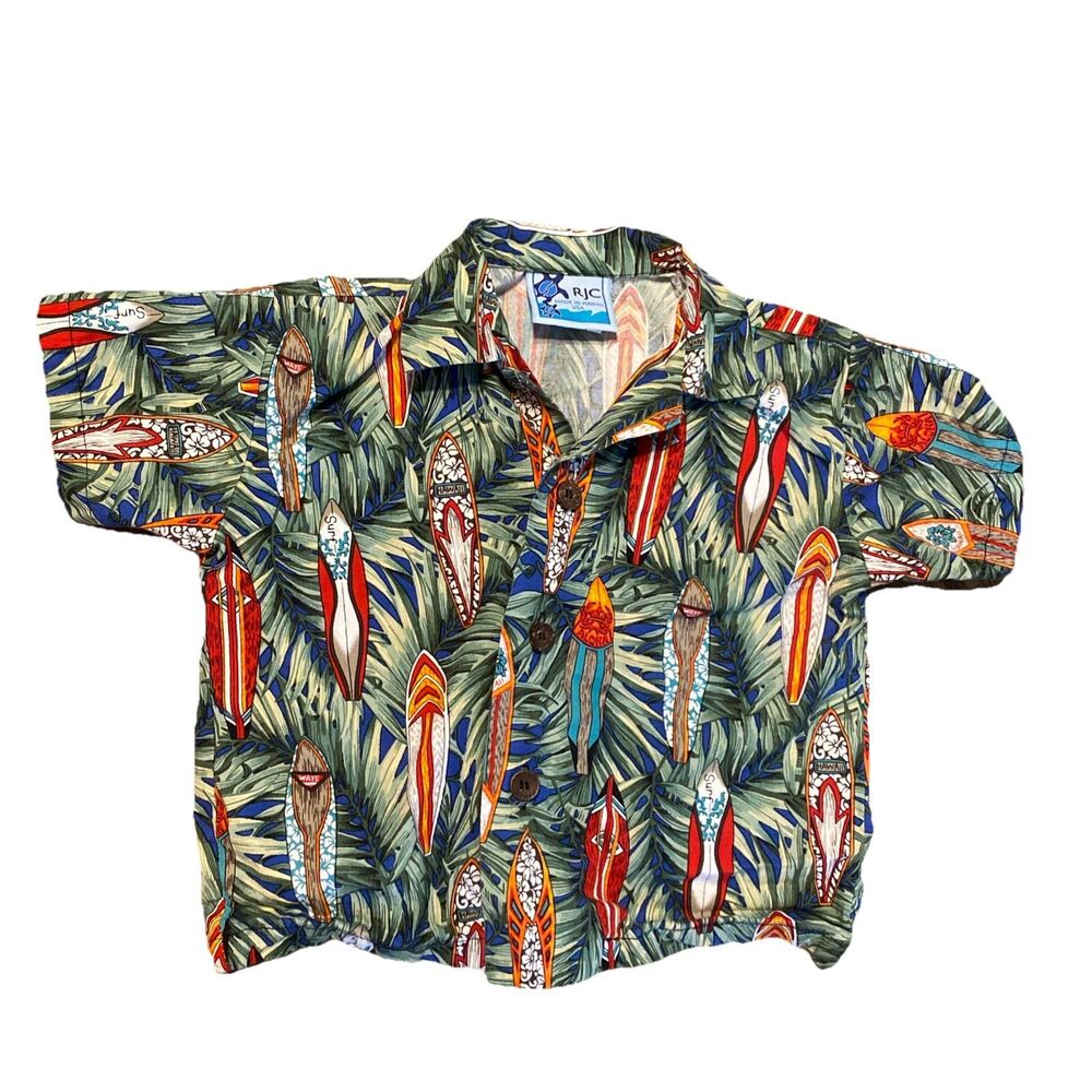 Vintage RJC Hawaiian Shirt Boy’s Kids Size 24 Month Surfboard Theme Made Hawaii
